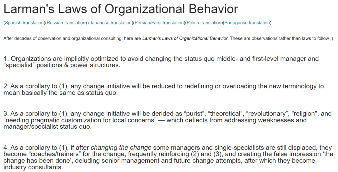 Scrum Master zewnętrzny czy wewnętrzny - Larman's Laws of Organizational Behavior