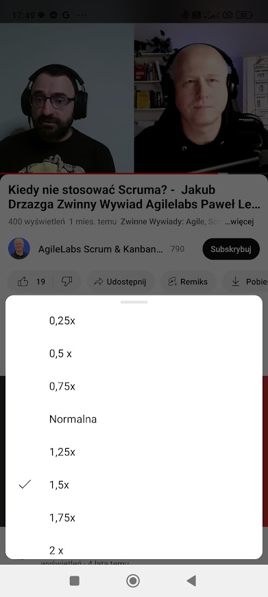 Rozwój Scrum Mastera - screen apki YouTube